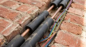 اجرای استاندارد لوله کشی مسی کولر گازی توکار در مرحله سفت‌کاری.